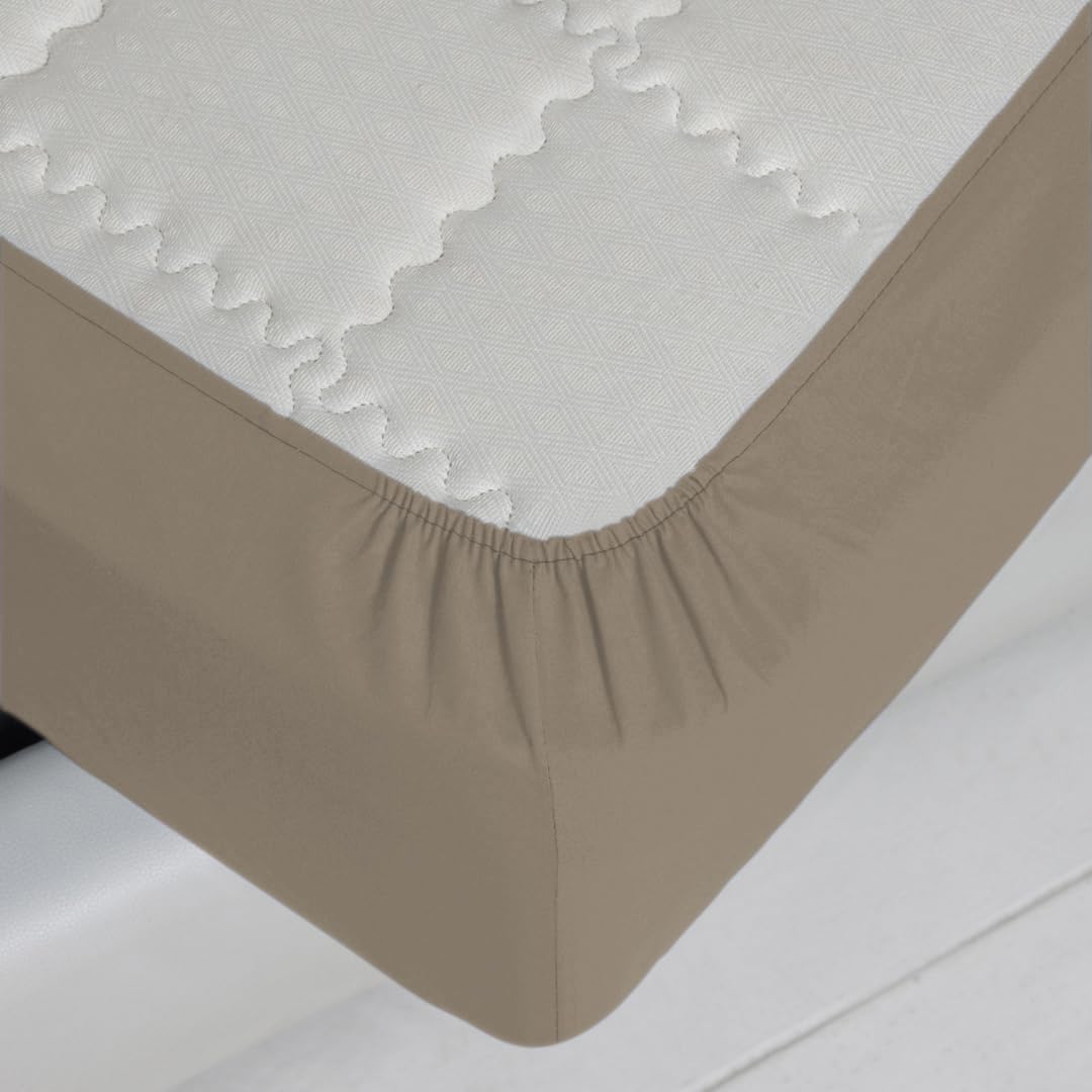 LARA MORADA - Set Completo Lenzuola Matrimoniali, 100% Cotone, Made in Italy, Tinta Unita, per Letto Matrimoniale 2 Posti, Fango