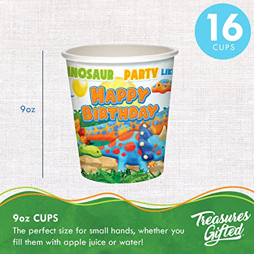 Treasures Gifted Dinosaur Party Supplies - Serves 16 Guests - Dinnerware Deluxe Set Dinosaur Birthday Decorations - Dino Party Decorations - Dinosaur Plates And Napkins, Dinosaur Cups & Tablecloth #TOP4