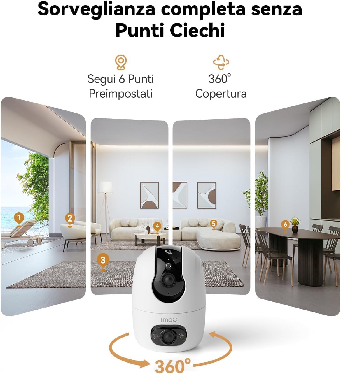 Telecamera A1 Dual 6MP 3K(3MP+3MP) WiFi 6 - Doppio Obiettivo, 360°PTZ Videocamera Sorveglianza con One-Touch Chiamata, Rilevamento AI Umano/Animali, Visione Notturna a Colori - IPC-S20EP-6M0S-EU