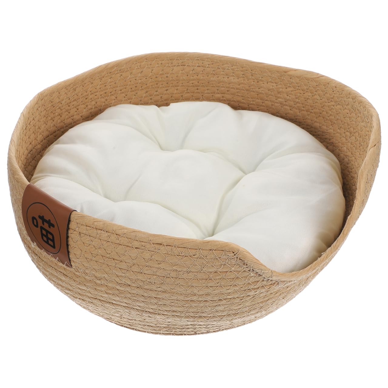 Ipetboom Woven Cat Bed, 13.4x5.1 Warm Cute Sleeping Nest Basket, Lovely Calming Round Soft Litter Mat Cushion for Pets to Sharpen Claws