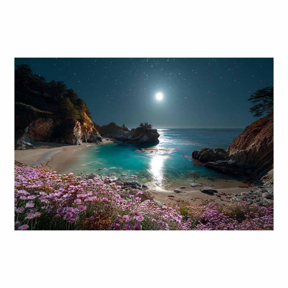 HOQIU Beautiful wall art Moonlit Cove wi Flowers canvas artwork for wall, art prints, For living room, bedroom, bathroom, dining room, painting and decor.(Multicolor)-80x120cm Unframed