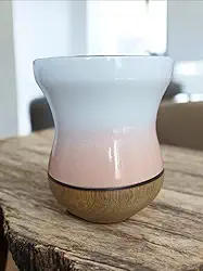 Cuia de Madeira Imbuia Tratada para Chimarrão Premium Branca e Salmão