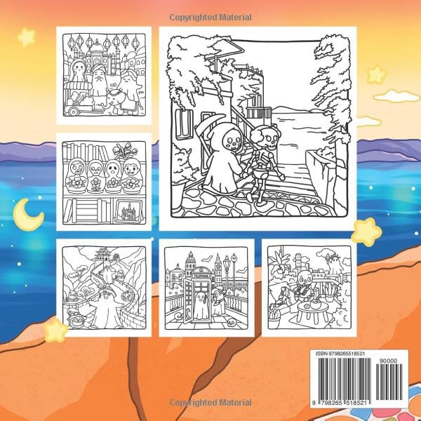 Spooky Travel Coloring Book: Relaxing Adult Coloring Pages With Cute Spooky Characters And Funny Travel Scenes - Relaxation Gift For Adults And Colorists, Comfy Designs image 3