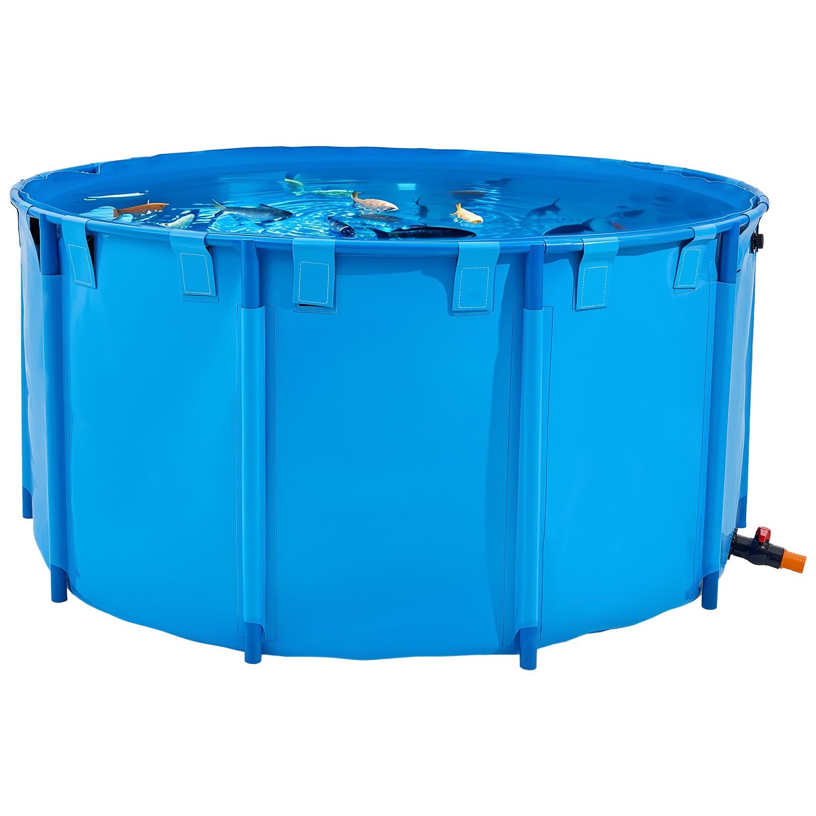VEVOR Fischteich aus Segeltuch, mit 3100L Fassungsvermögen, Koi-Aquarium aus PVC, rundes Goldfischbecken mit stabilem Rahmen & Ablassventil, für Aquakultur, Koi-Zucht & Bewässerung (blau)