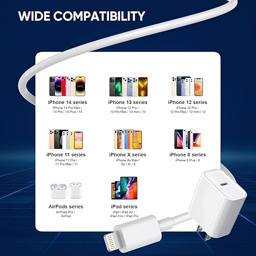 Miniatura 7 de Paquete de 3 cargadores rápidos para iPhone, Certificado Apple MFiCargador de iPhone de 6 pies de carga rápida USB C Bloque adaptador de pared de 6