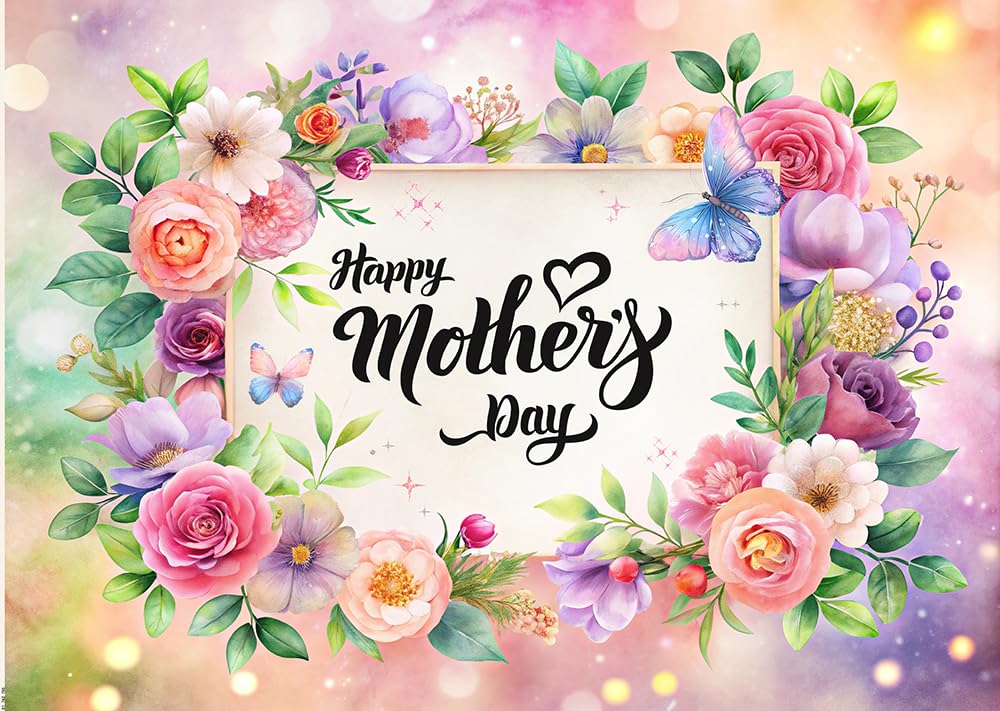 Dudaacvt 10x8FT Mother's Day Backdrop Pink Watercolor Flowers Backdrop Mother Day Party Decoration Mother's Day Birthday Party Decoration Photo Studio Props D762