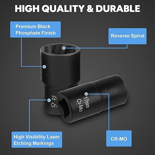 Miniatura 4 de DOUARQ Juego de 5 llaves giratorias removedor de tuercas de llanta pelada para quitar pernos muertos oxidados redondeados tuercas y tornillos de