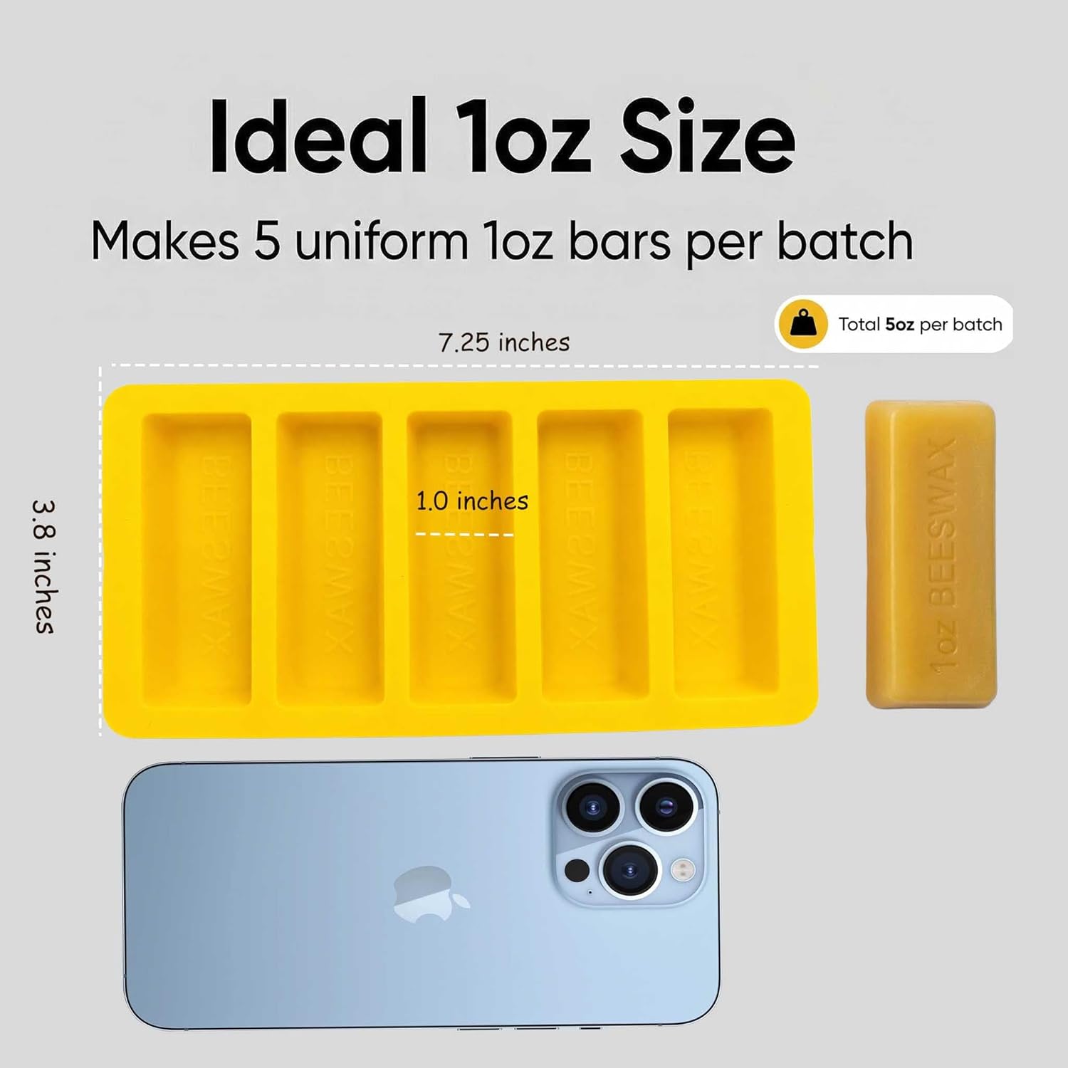 Beeswax Molds Silicone Makes 5 x 1 OZ Blocks with “Beeswax” Embossed – Reusable Silicone Mold for Beeswax and Candle Making, Easy Release for DIY Soap, Wax Melts, Wax Crafting (M-Makes 5 x 1 OZ)