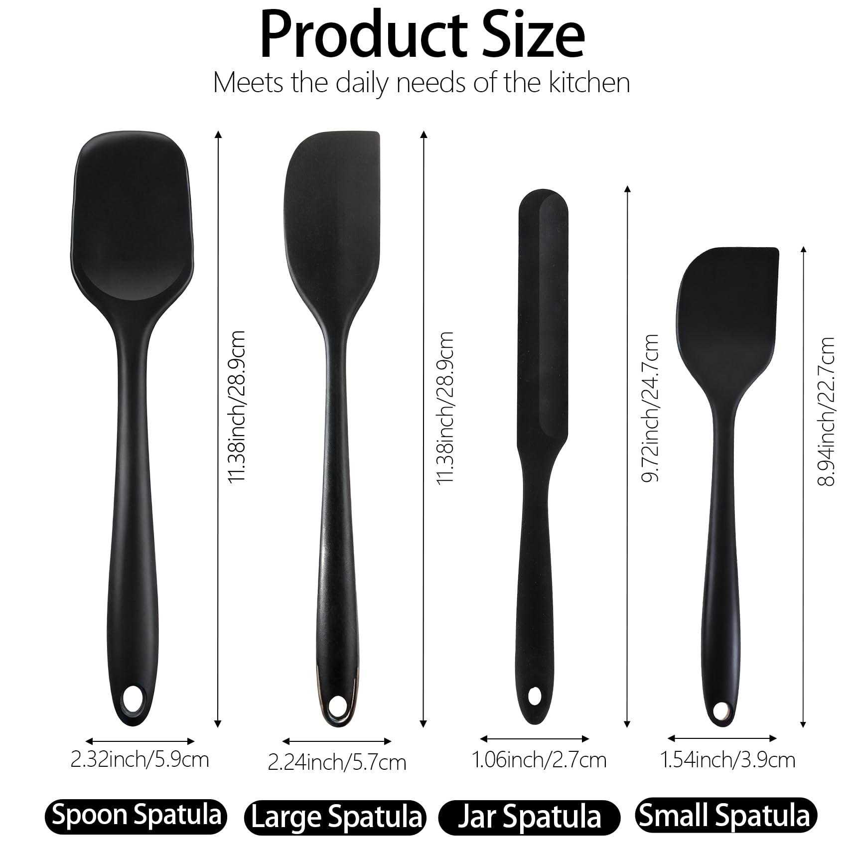 Silicone Spatula Set, Food Grade Rubber Spatula, 4 Pcs Heat Resistant Silicone Spatulas, One Piece Design Non-Stick Kitchen Utensils for Cooking, Stirring, Baking & Mixing, Dishwasher Safe (Black) — Amazon image 4