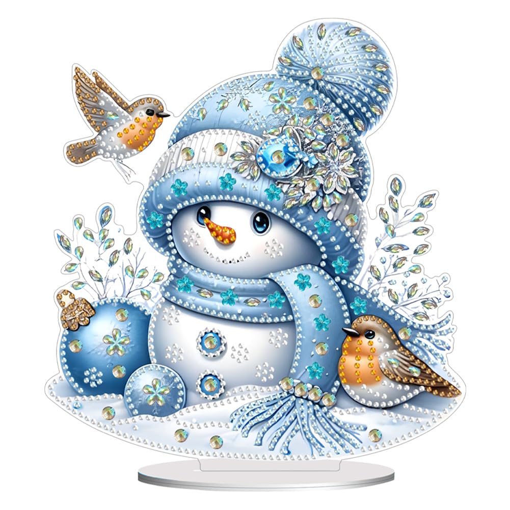 AMZGSHOP 5D Christmas Diamond Art Desk Ornaments, DIY Snowman & Reindeer Acrylic Tabletop Decoration, Single Sided Diamond Art Table Top Decorations for Holiday Gifts & Home Xmas Decor