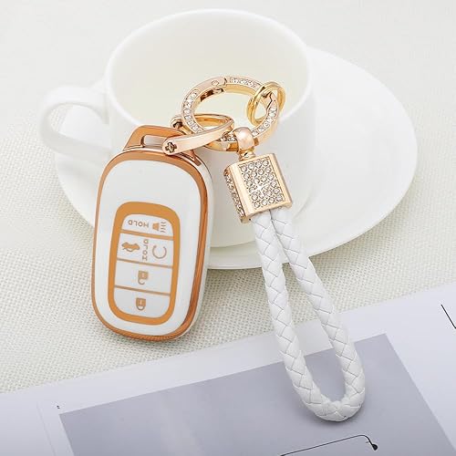 Miniatura 8 de PIFOOG TPU Key Fob Cover Shell Soft Bling Llavero Oro Blanco, BlancoDorado