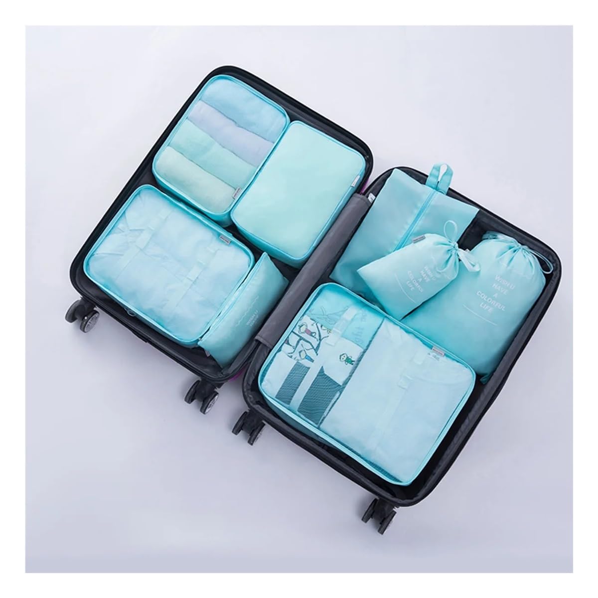 7-teilige Reise-Aufbewahrungstasche, tragbare Tasche, trendige Tasche, faltbar, Aufbewahrung, Handtasche, Verpackungsbox-Set, praktisch für Reisen (Blau, 2 Stück)
