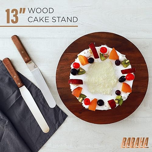 Miniatura 6 de RABAHA Soporte para pastel de madera de acacia rústico soporte para pasteles de 13 pulgadas de madera con 2 espátulas de glaseado pedestal para