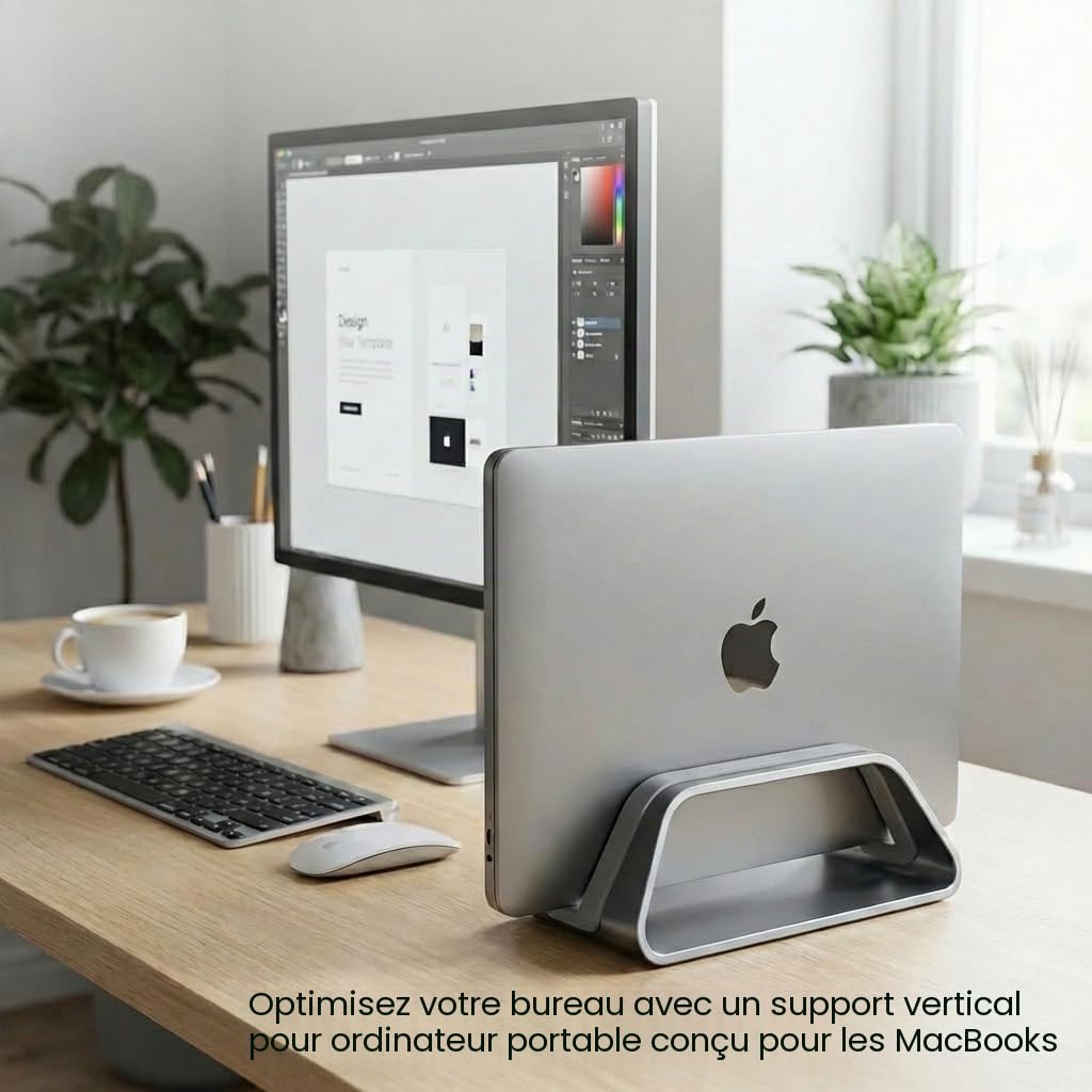 HumanCentric Support Vertical Compatible avec MacBook Pro et MacBook Air, Support de Bureau pour Laptop, en Aluminium, Inserts interchangeables pour s'adapter à différents modèles, argenté