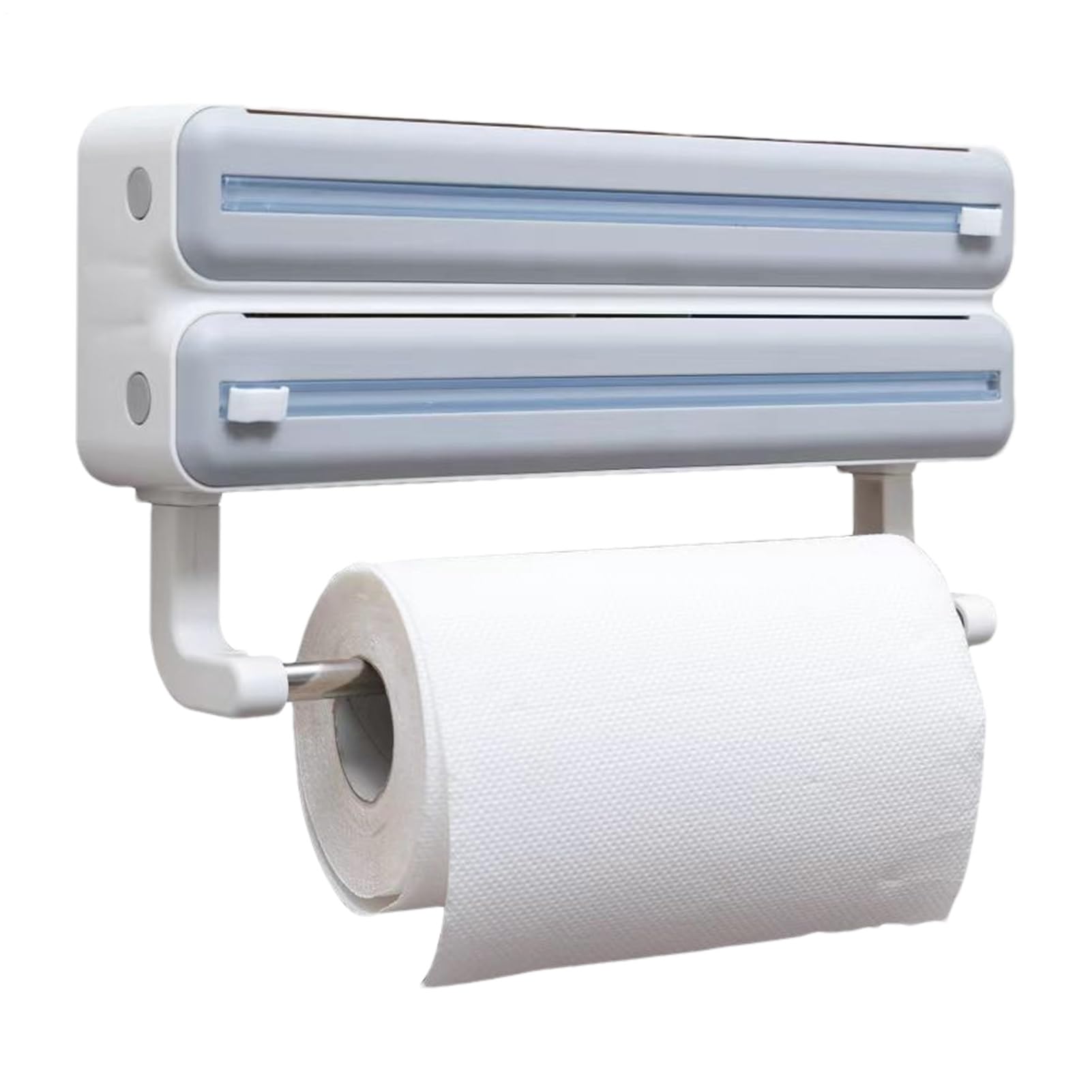 Dispensador de película Recargable – Soporte de Pared para Papel de Aluminio de Cocina, de Almacenamiento multirollo, Soporte de película de Corte con Estante para pañuelos, Ahorro de Espacio en
