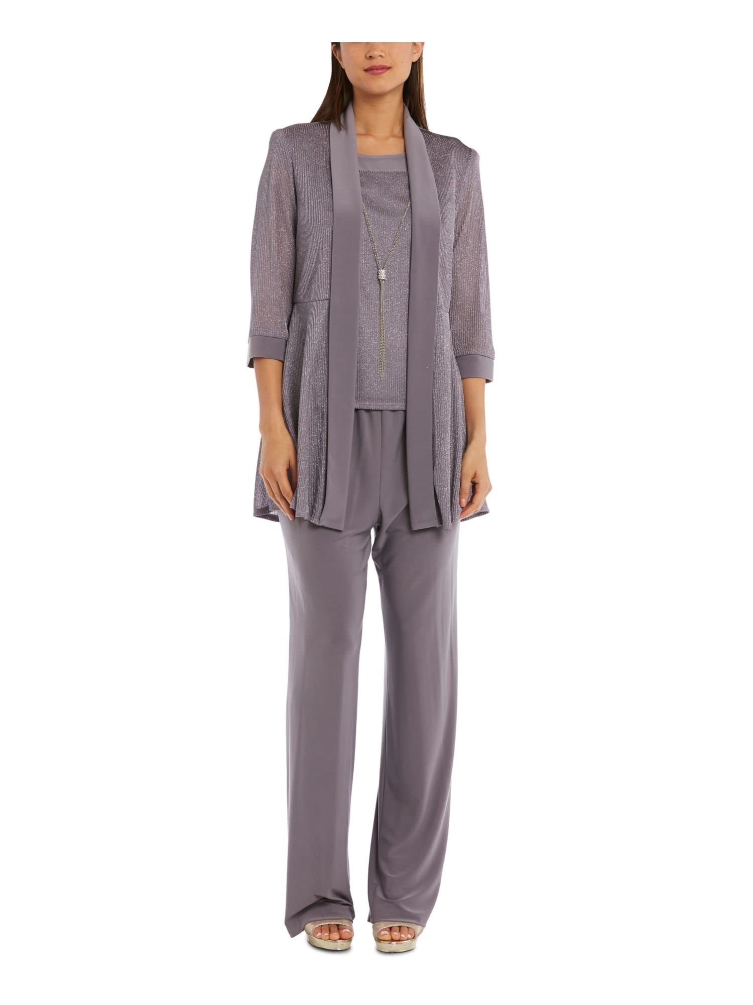 Women's 2 PCE Mock Top Pant Set with a Nexklace