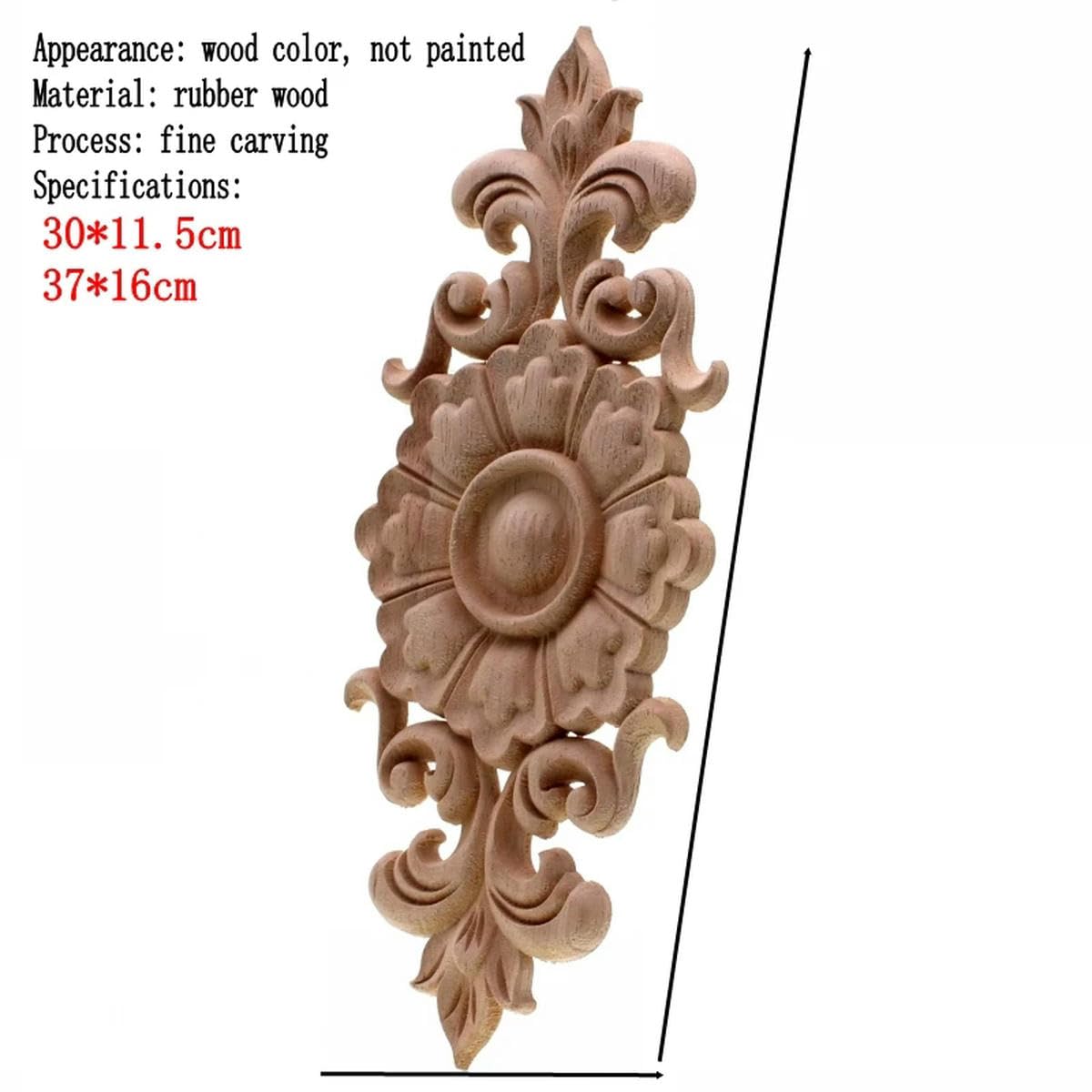 Drewniane aplikacje kwiatowe rzeźbione w drewnie aplikacja drewniana kalkomania meble architektoniczne szafka rama drzwi ściana wystrój domu 37 * 16 cm