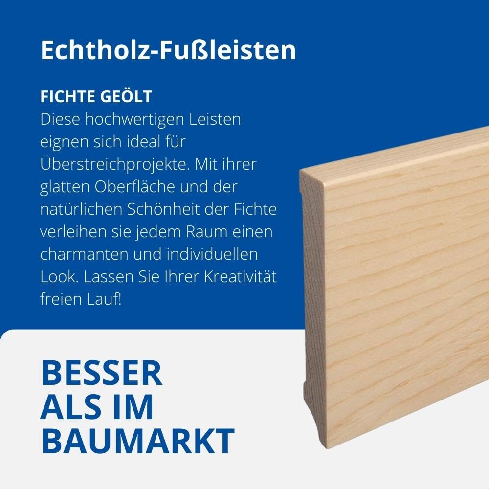 REESE | Massivholz-Sockelleiste | Fichte GEÖLT | Weimarer Profil | 150mm Höhe