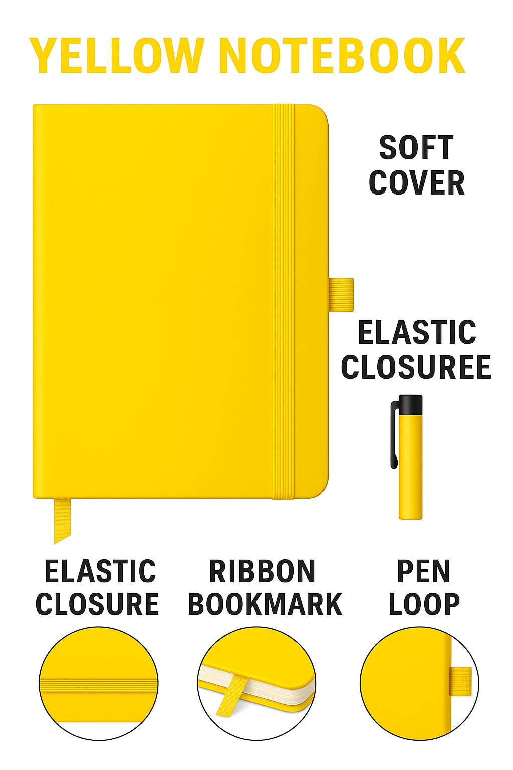 Top Sale A5 Notebook Lined, Minimalist Soft Cover Journal Notebook with Elastic Closure & Ribbon Marker - Image 2