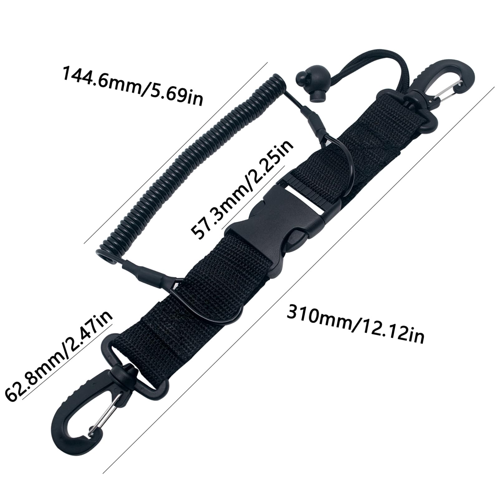 Cable Espiral para Cámara De Buceo,Cable Espiral De Buceo 2pcs,Accesorios De Buceo con Mosquetón,Gancho para Herramientas De Buceo,Cordón para Equipo De Buceo con Liberación Rápida
