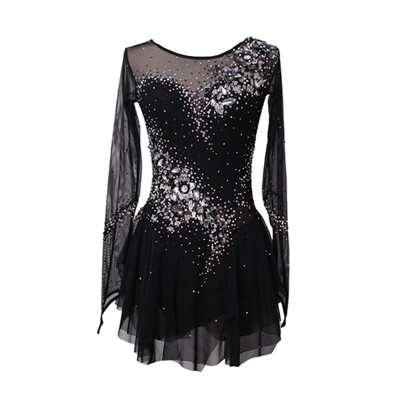 Kmarouse Figure Skating Dress for Girls, Baton Twirling Costumes for Women, Long Sleeve Skirted Leotard for Competition(3XL)