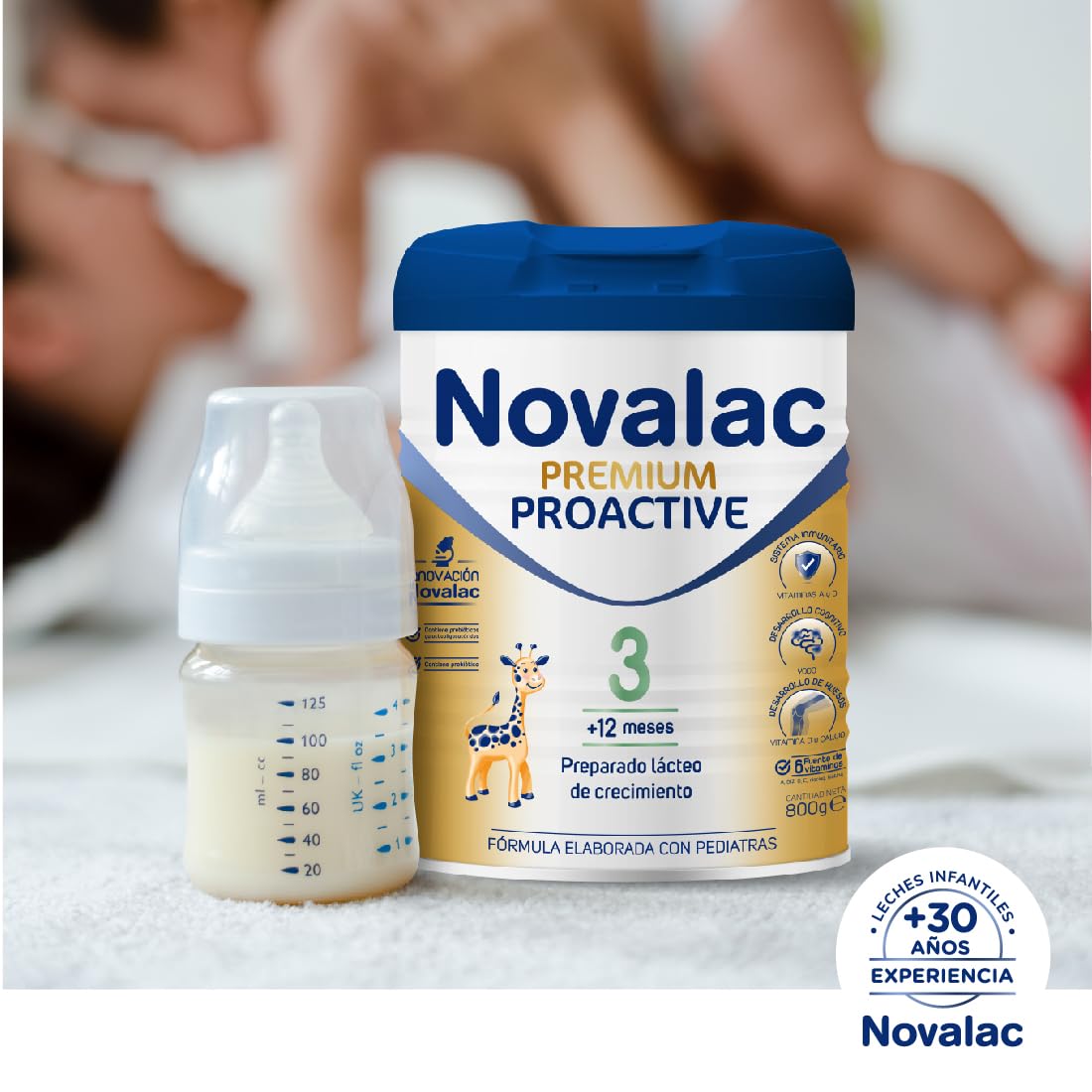 Novalac Premium Proactive 3 Leche de Continuación 1-3 Años. Contribuye al Desarrollo Normal y del sistema inmunitario del Bebé. Fórmula Elaborada con Pediatras rica en Calcio, Yodo, ViT A y D - 800 g