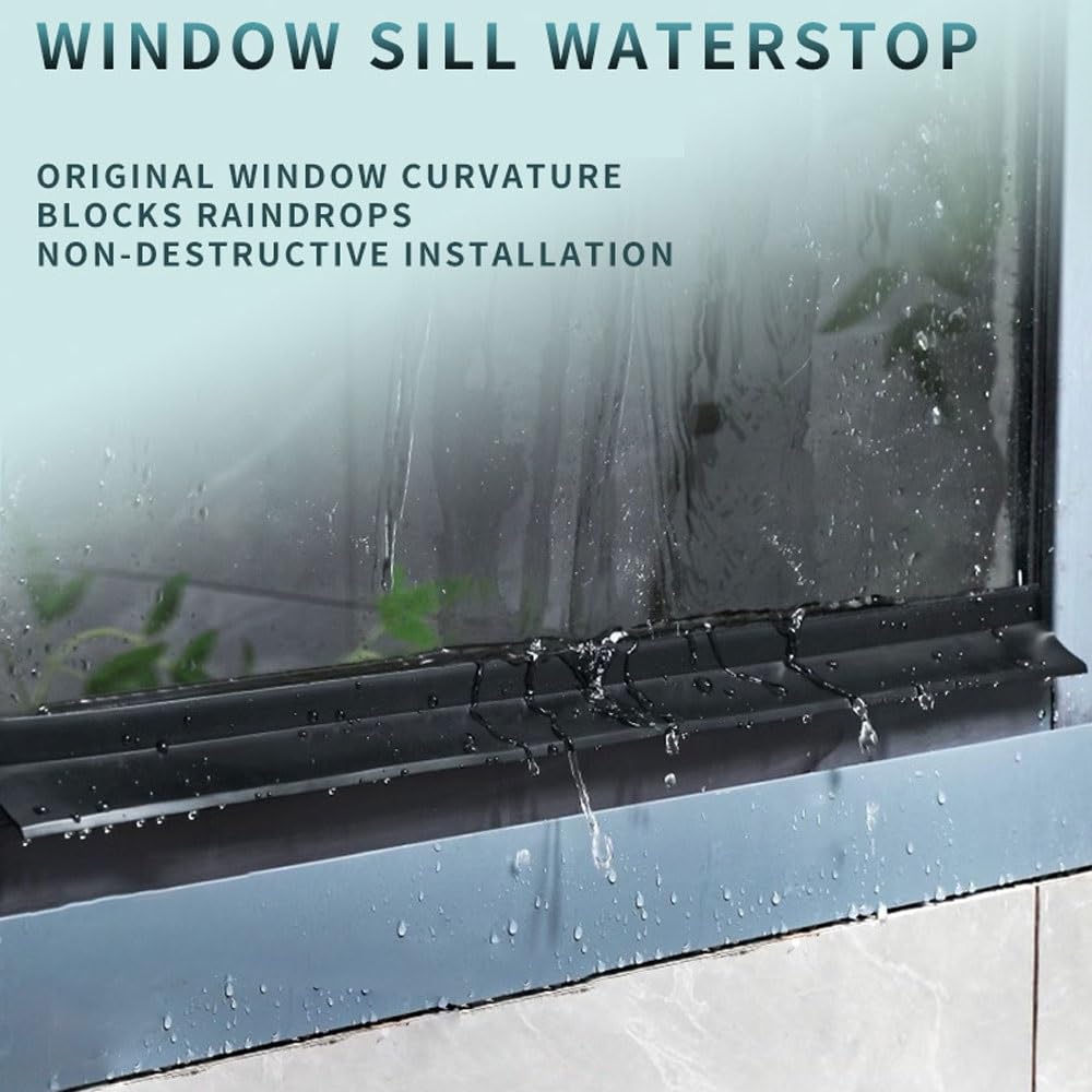 Deflector de Lluvia Autoadhesivo para Puertas y Ventanas, Sello Barrera Negro contra Salpicaduras y Goteo, Interior/Exterior(2m)