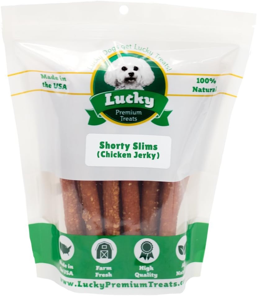 Lucky Premium Treats Lucky Shorty Slims - Apple and Chicken Jerky Dog Treats, Crunchy Dog Chew Sticks with Real Chicken and Apple for Small to Large Dogs (7 Count)