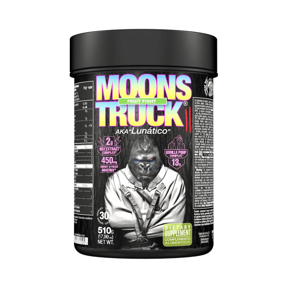 ZOOMAD LABS - Moonstruck II, Polvos Pre Entreno, Suplemente para Deportistas, Pre Workout en Polvo, con Cafeína, Citrulina y Extractos Vegetales- 510 g (Fruit Fight)