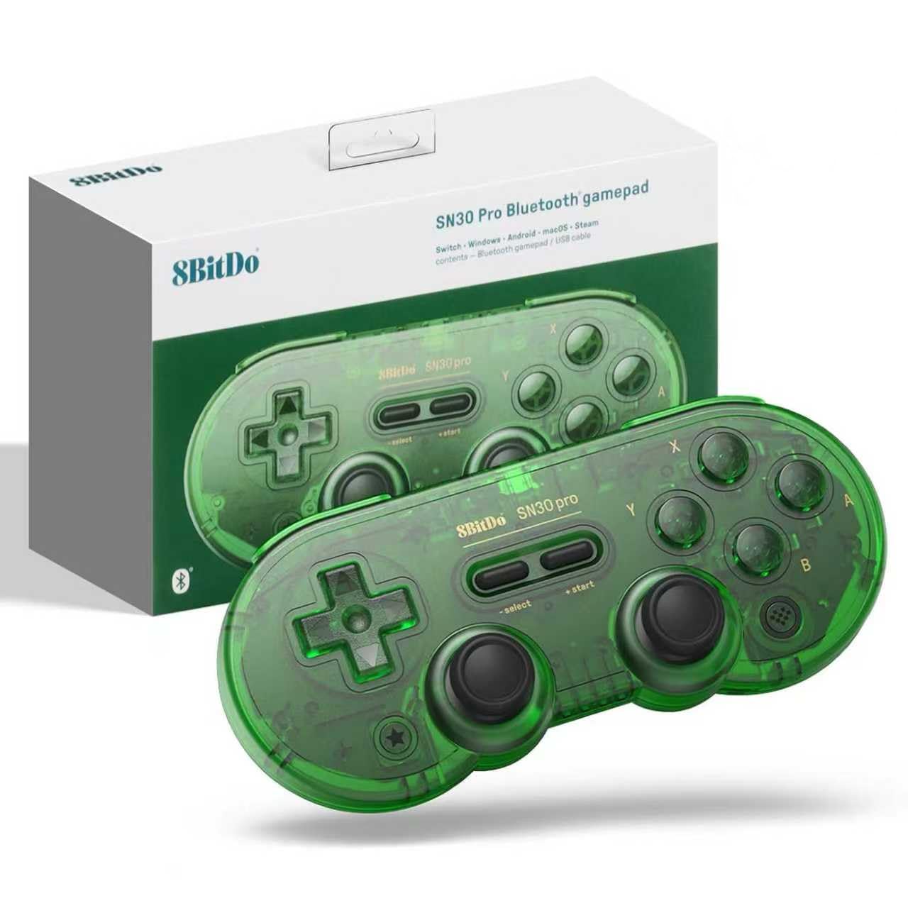 LONGYI 8BitDo SN30 Pro Mando inalámbrico Bluetooth con joysticks de efecto Hall, vibración Rumble y cable USB-C, Gamepad retro para Switch, Windows, Mac OS, Android, Steam Deck - Verde