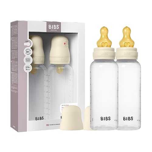 BIBS Biberón de 9 onzas 9.1 fl oz de caucho natural de látex pezón paquete de 2 anticólico, sin BPA, pezón redondo, flujo medio, ligero y fácil de