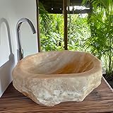 IMPORTS PACIFIC Natural Onyx Stone Vessel Sinks - Handcrafted Bathroom Basin, Countertop Vanity, Unique Shapes and Color Tones, Easy Installation (Rustic Onyx, 16 x 6 x 16 in)