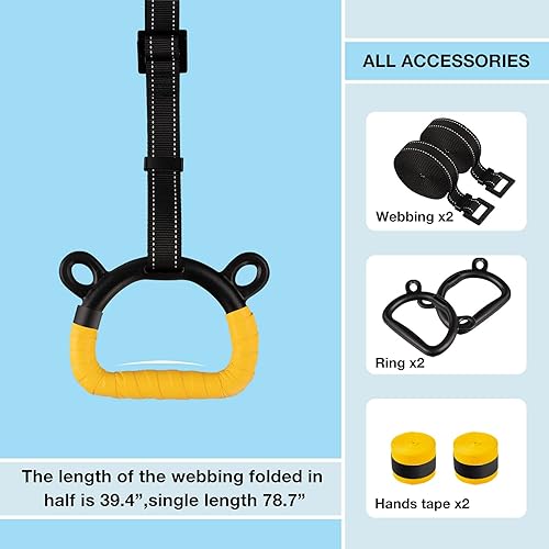 Miniatura 2 de EXQ Home Anillos de gimnasia para niños, anillos de dominadas para ejercicio de chlidren, anillo de gimnasio interior, anillos de gimnasia