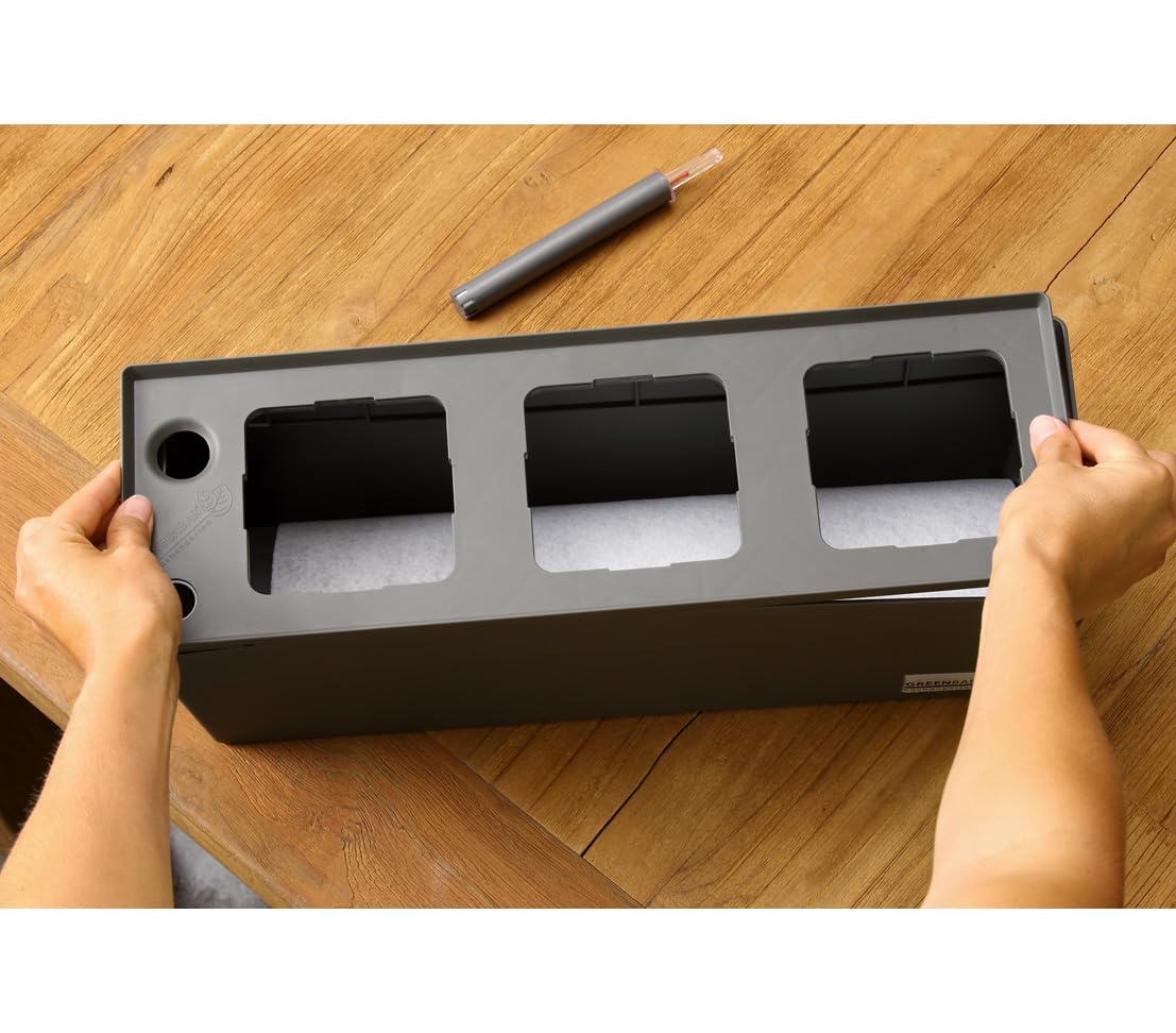 Greenbar® Kräuterkasten, für 3 Kräutertöpfe, mit integriertem Bewässerungssystem, für Indoor/Outdoor, 48 x 16 x 15.5 cm, Kunststoff, anthrazit