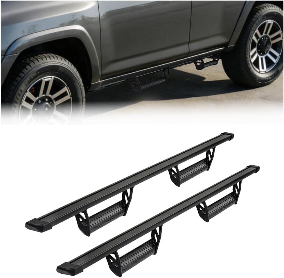 Aluminum Running Boards for 2025 2026 Toyota 4Runner w/o Side Skirts 600 Lbs Nerf Bars Off Road Exterior Accessories Drop Down Hoop Style Black 2Pcs
