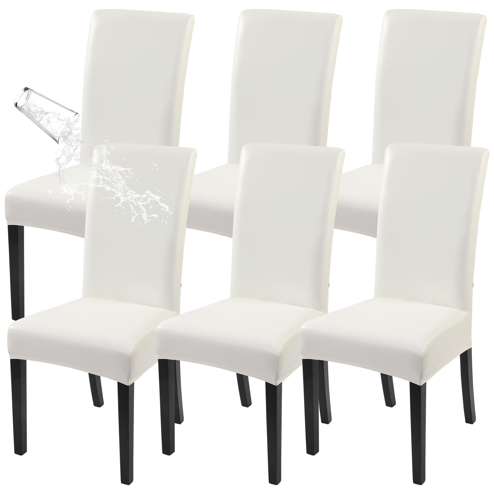 SearchI Waterproof PU Leather Dining Chair Covers Set of 6, Stretch Oilproof Parsons Chair Slipcovers Removable Washable Kitchen Chair Protector for