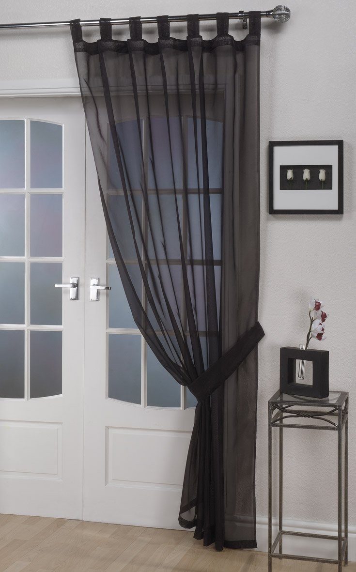 John Aird Woven Voile Tab Top Curtain Panel - Tieback Included - Single Panel (Black, 58" Wide x 54" Drop)