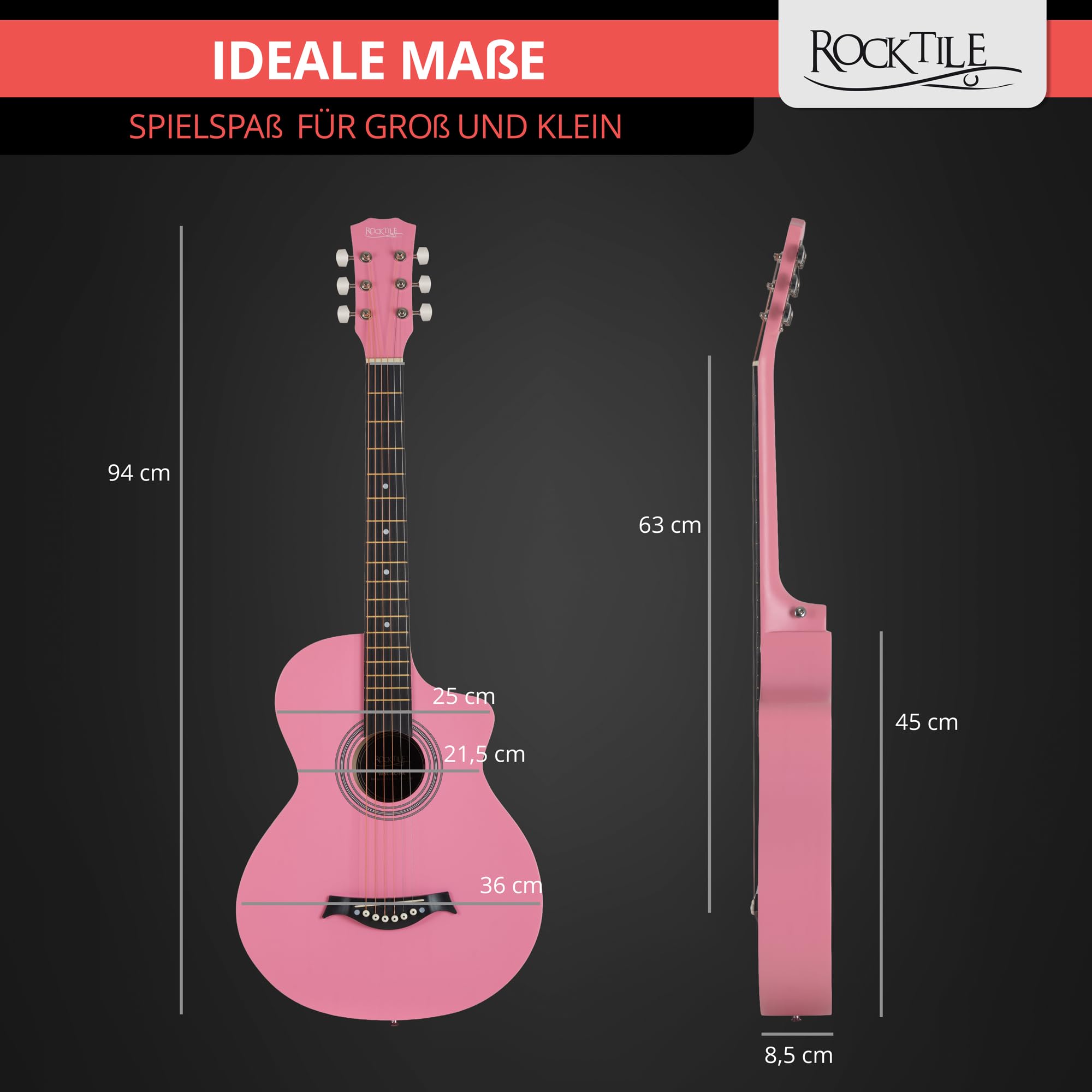 Rocktile WSC-4C-PK Chitarra Western Rosa, Generale, Modello: WSC-4C-PK | Peso: 1, 38 kg, Numero di corde: 6, Orientamento: Destrimano, Corpo, Forma del corpo: Concert con cutaway, Tavola: Tiglio