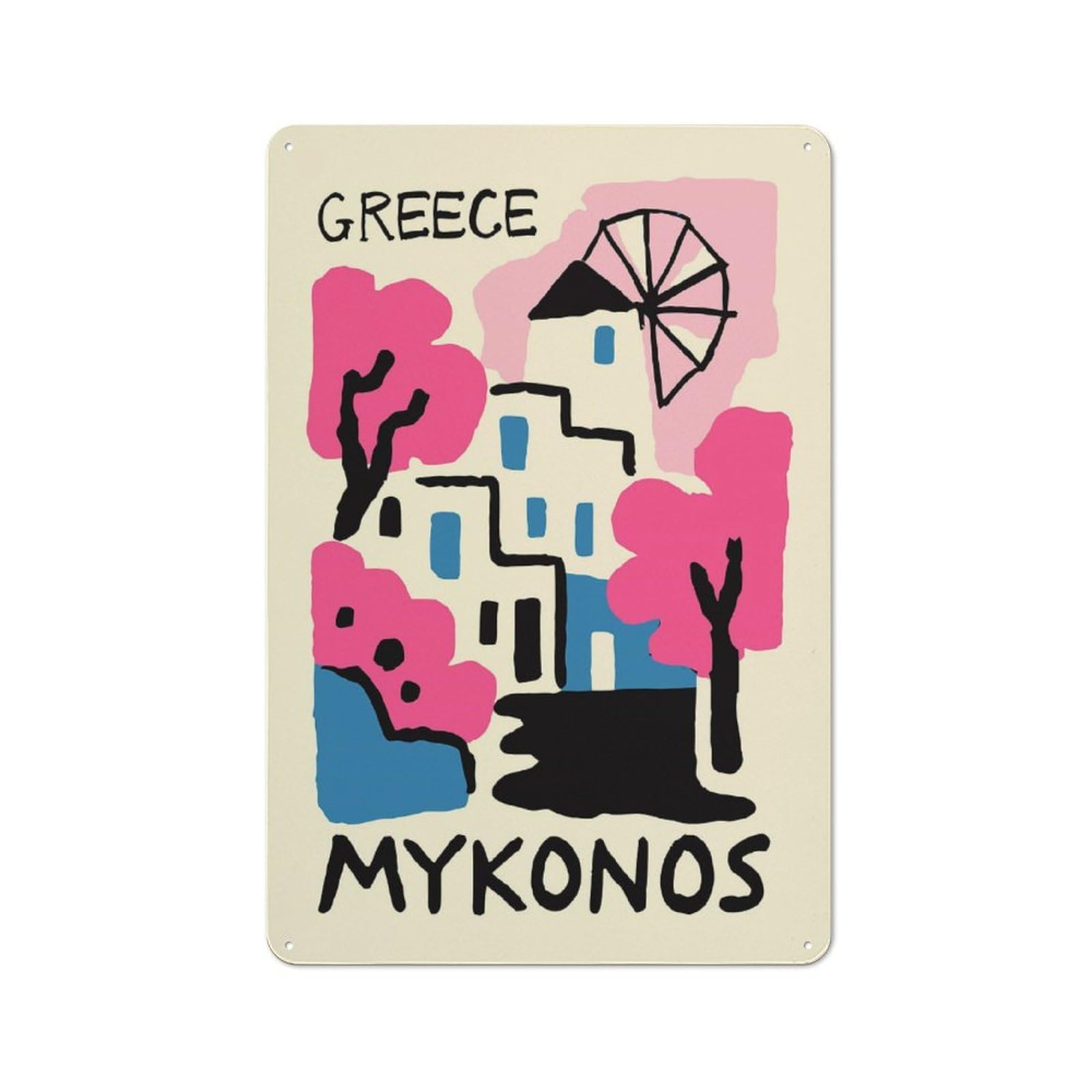Junmoney Style-3 Barn Style Farmhouse Metal Sign 30X20cm Featuring Greece Mykonos Travel, Cottage Wall Art For Kitchen, Cottage, Porch Or Garden Room