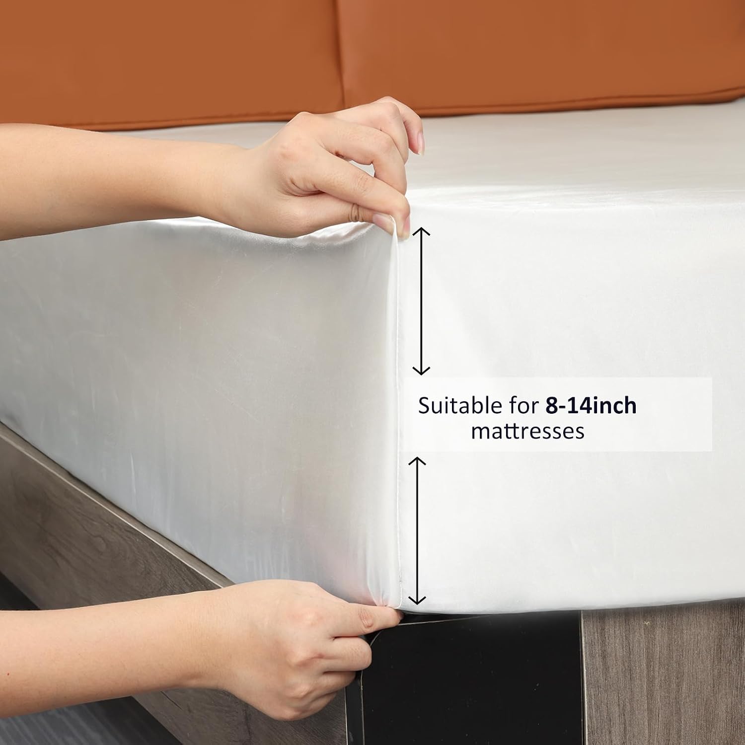 Lirex Satin Fitted Sheet Twin XL Size,Luxury & Ultra Soft Deep Pocket Single Bottom Bed Sheets Sold Separately, White
