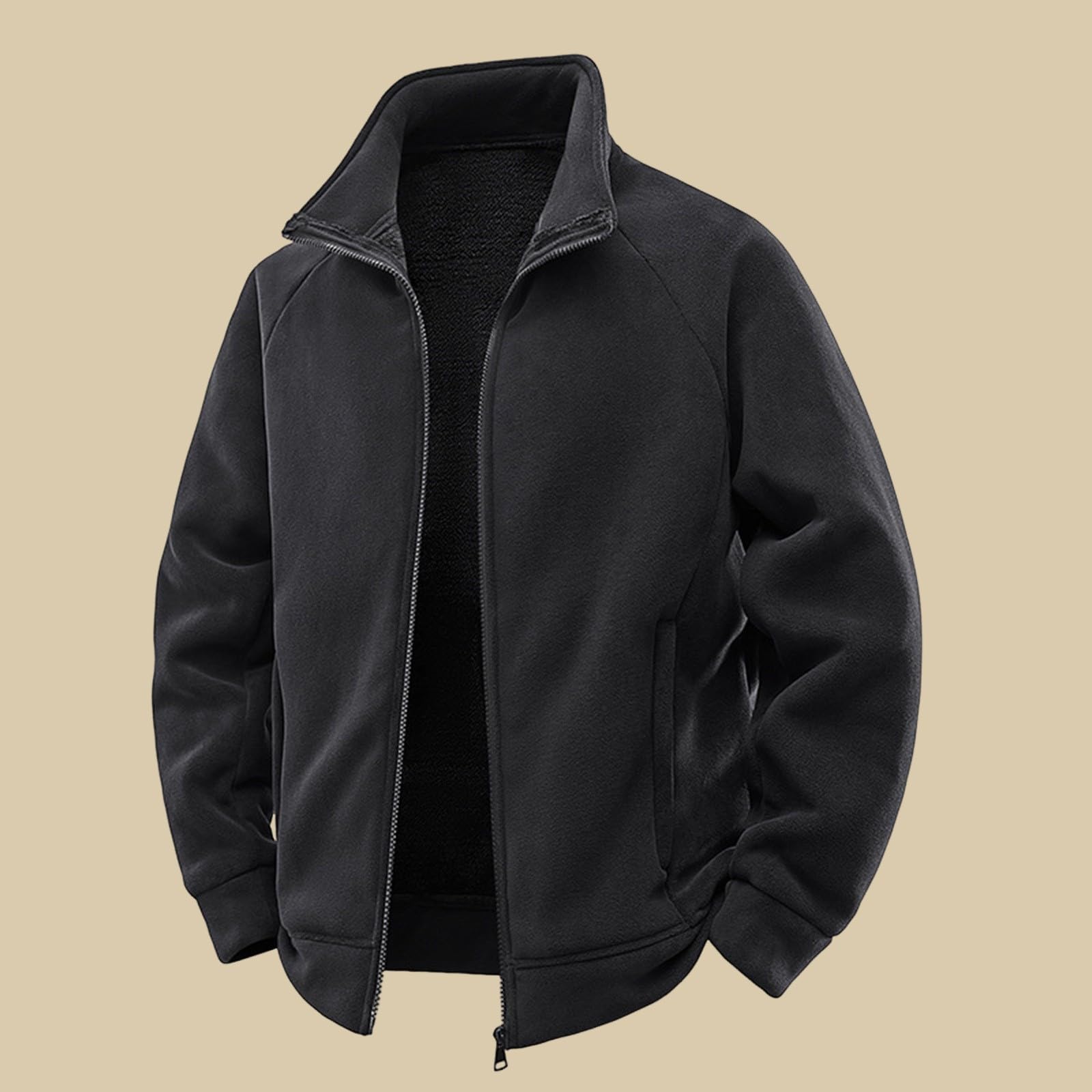 Generisch Teddy, giacca lunga da uomo, invernale, da uomo, con calda imbottitura, in pile, oversize, in flanella, colletto alto, giacca termica ispessita, cardigan, giacca sportiva per tutti i giorni