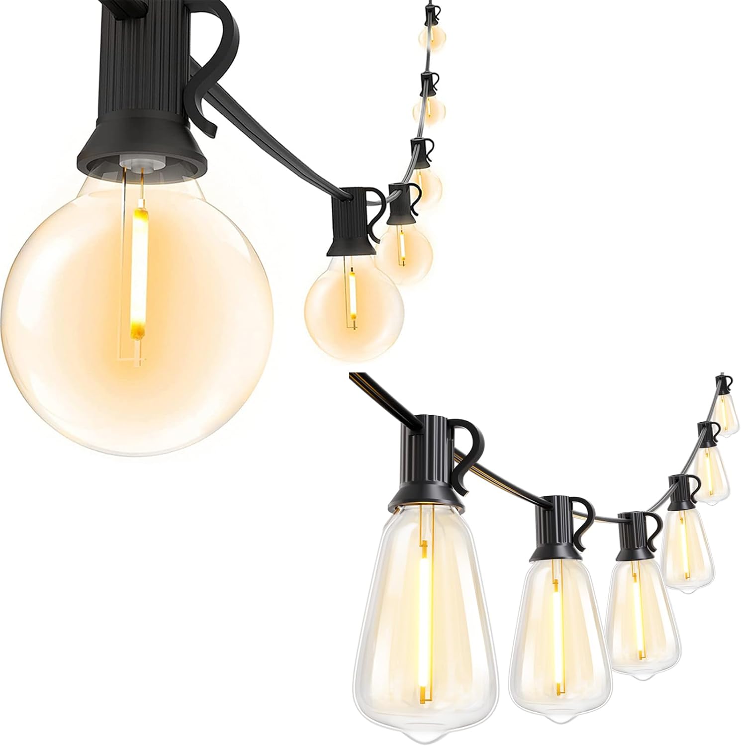 Svater Outdoor String Lights LED 60 FT + 50 FT Patio String Lights with 25+1 ST38 Dimmable LED Shatterproof Waterproof Bulbs