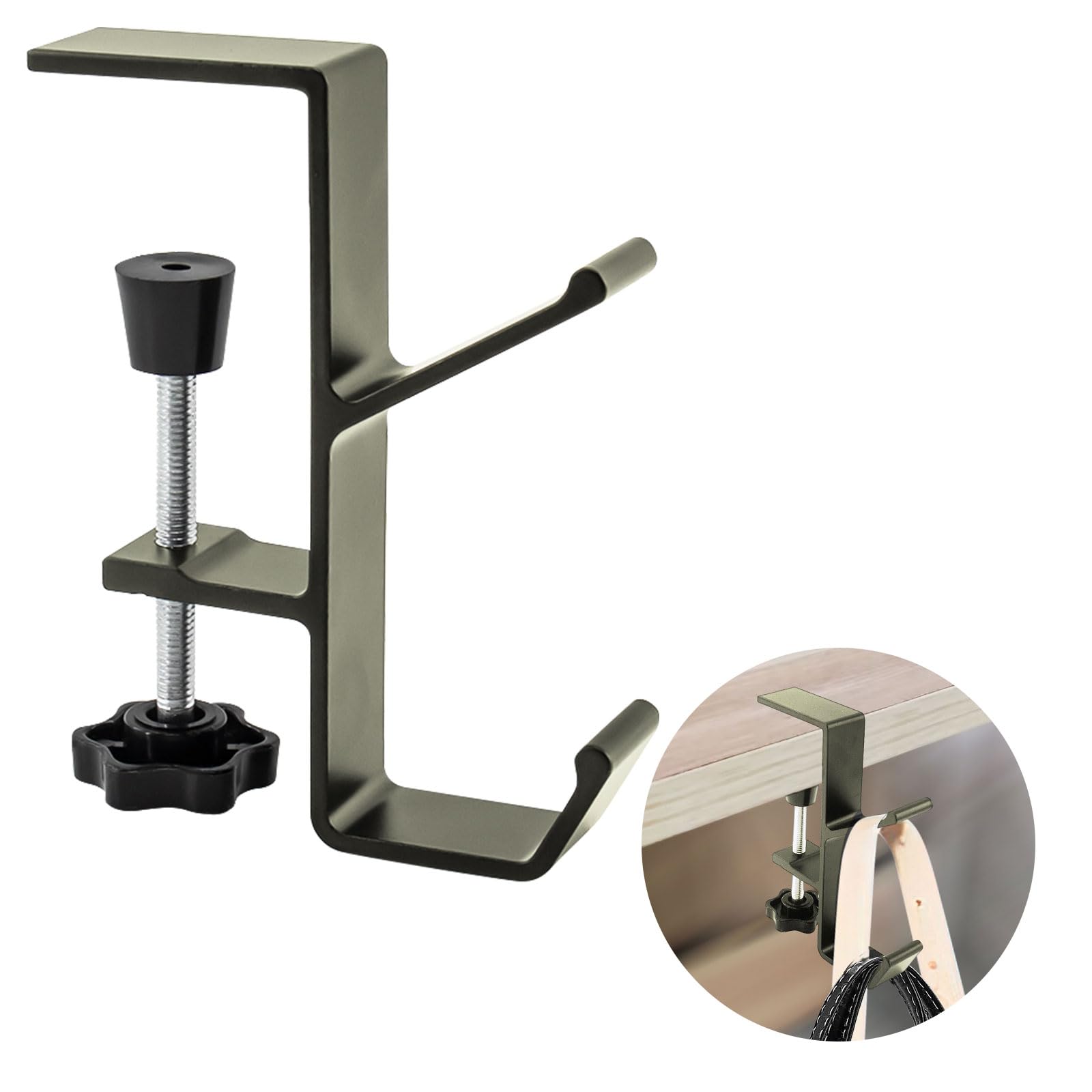 Zolunu Desk Mount Bag Holder Hook Clamp-On Backpack Hanger Portable Desk Mount Headphones Holder Reduce Desk Clutter for Table Desk, Under Counter (Grey), Gray-image-5
