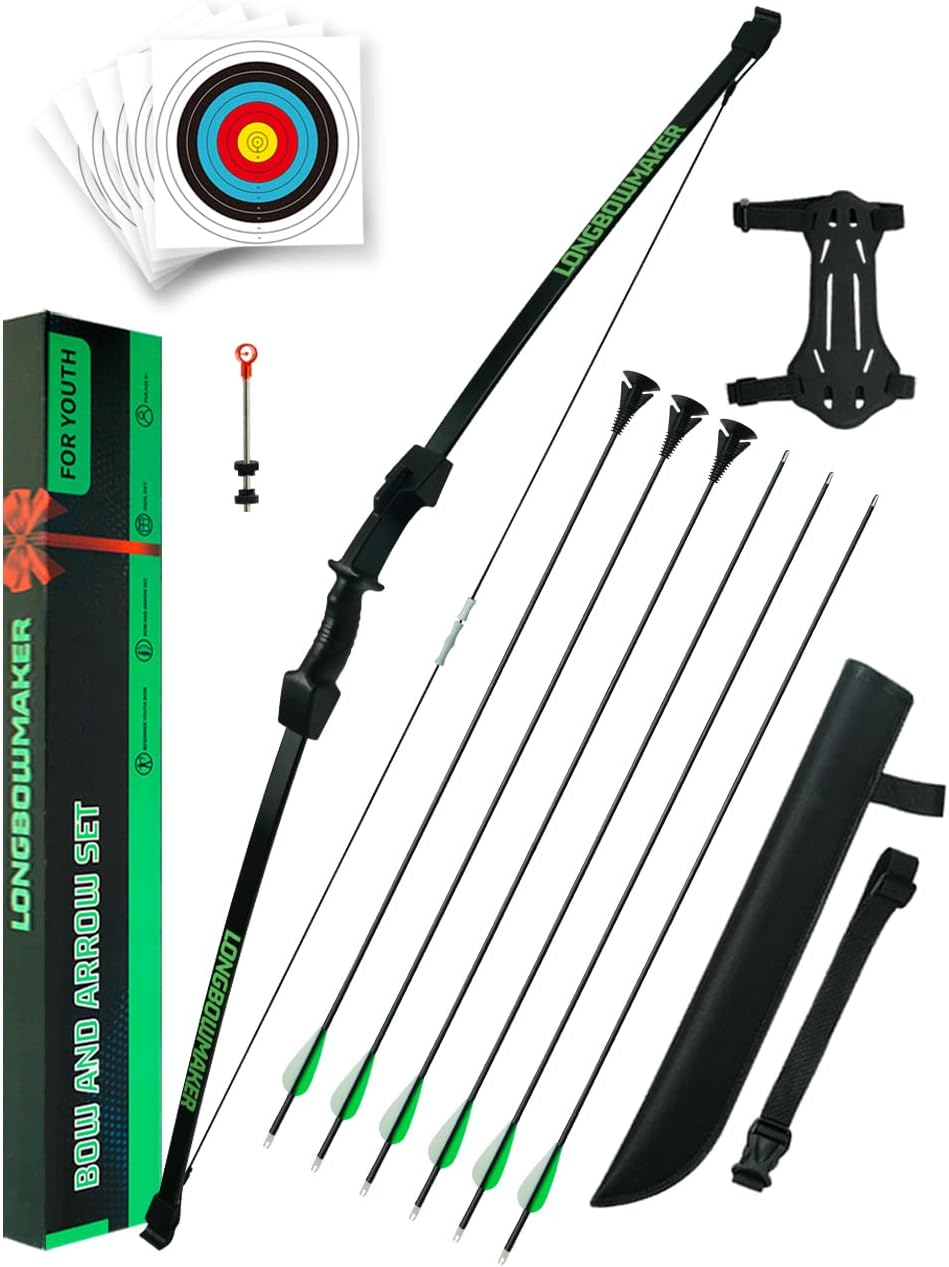 LONGBOWMAKER Youth Bow and Arrow Set Archery Recurve Bow Beginner Bow for Outdoor