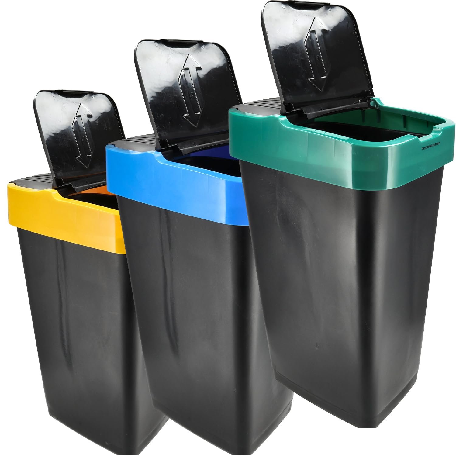 Abfall Sortierbehälter Set von 3-60L Recyclingbehälter mit Schaukeldeckel - Farbcodiertes Trennsystem - Kunststoff Abfalltrennbehälter für Küche und Bad