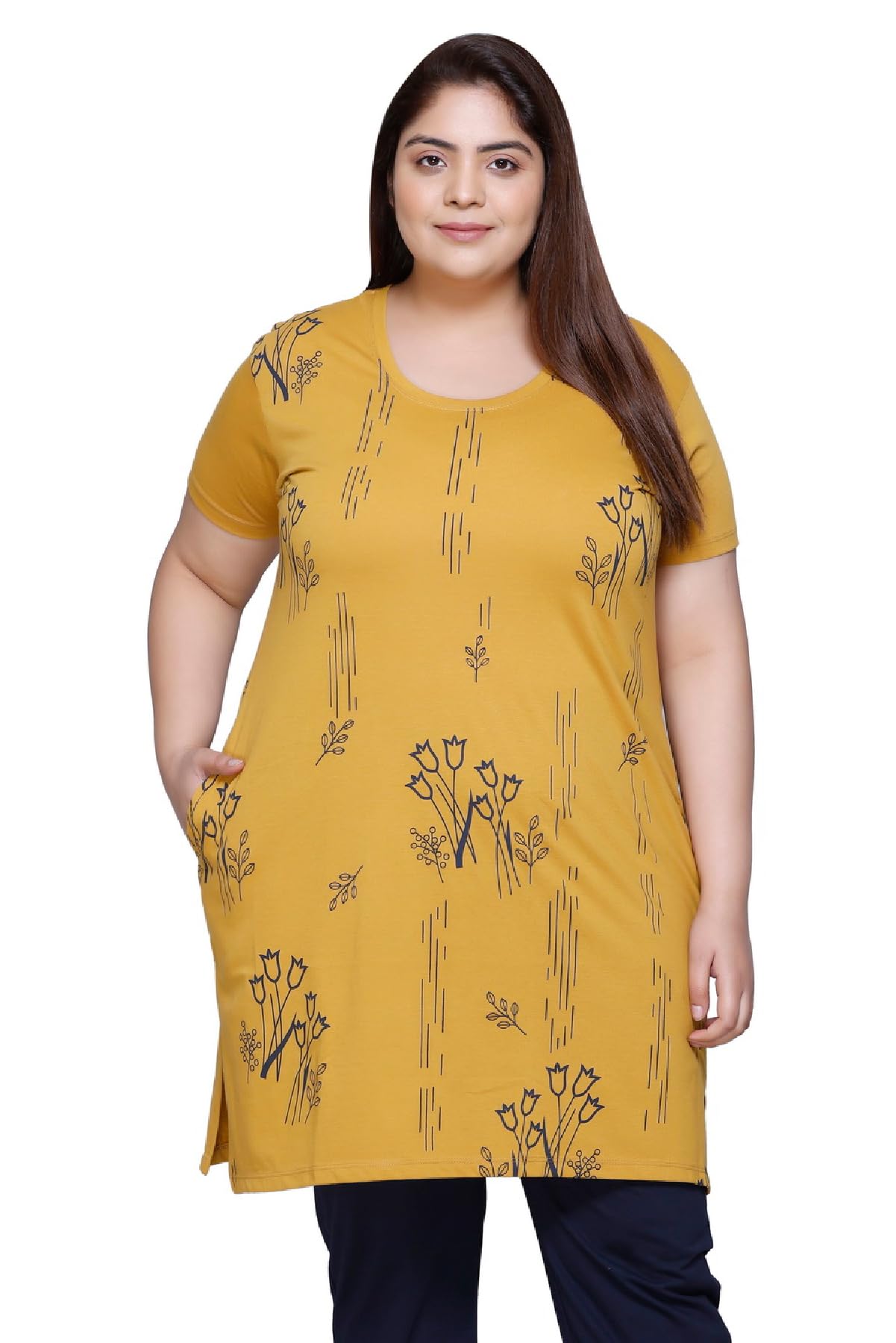 rysh Women's Plus Size Longline T-Shirt with Ethnic Print, Side Slits Pockets-picture-55