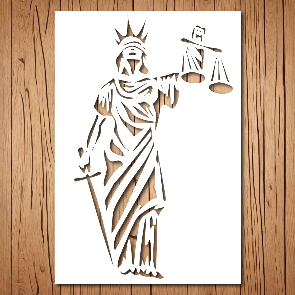 Lady Justice Stencil | Reusable Lady Justice Scale Graffiti Street Under Art Lady Stencils for Painting on Wood, Glass, Wall, Rock, Walls, Canvas,
