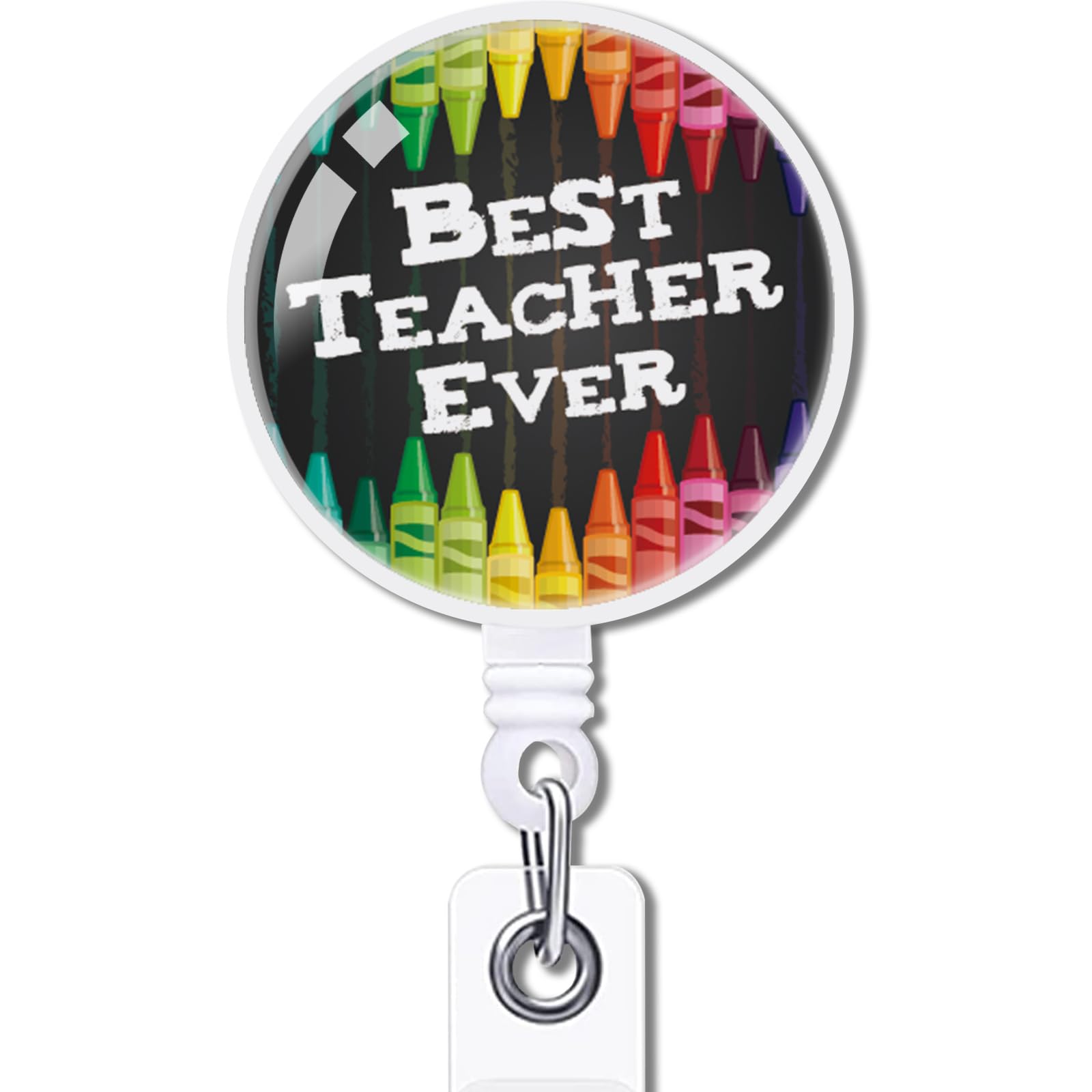 YAZMEEN Teacher Retractable Badge Reel with Alligator Clip Best Teacher Ever ID Card Badge Holder Colorful Crayon Badge Funny Badge Reel Gift for Art Teacher Student Colleague Educator School Staff