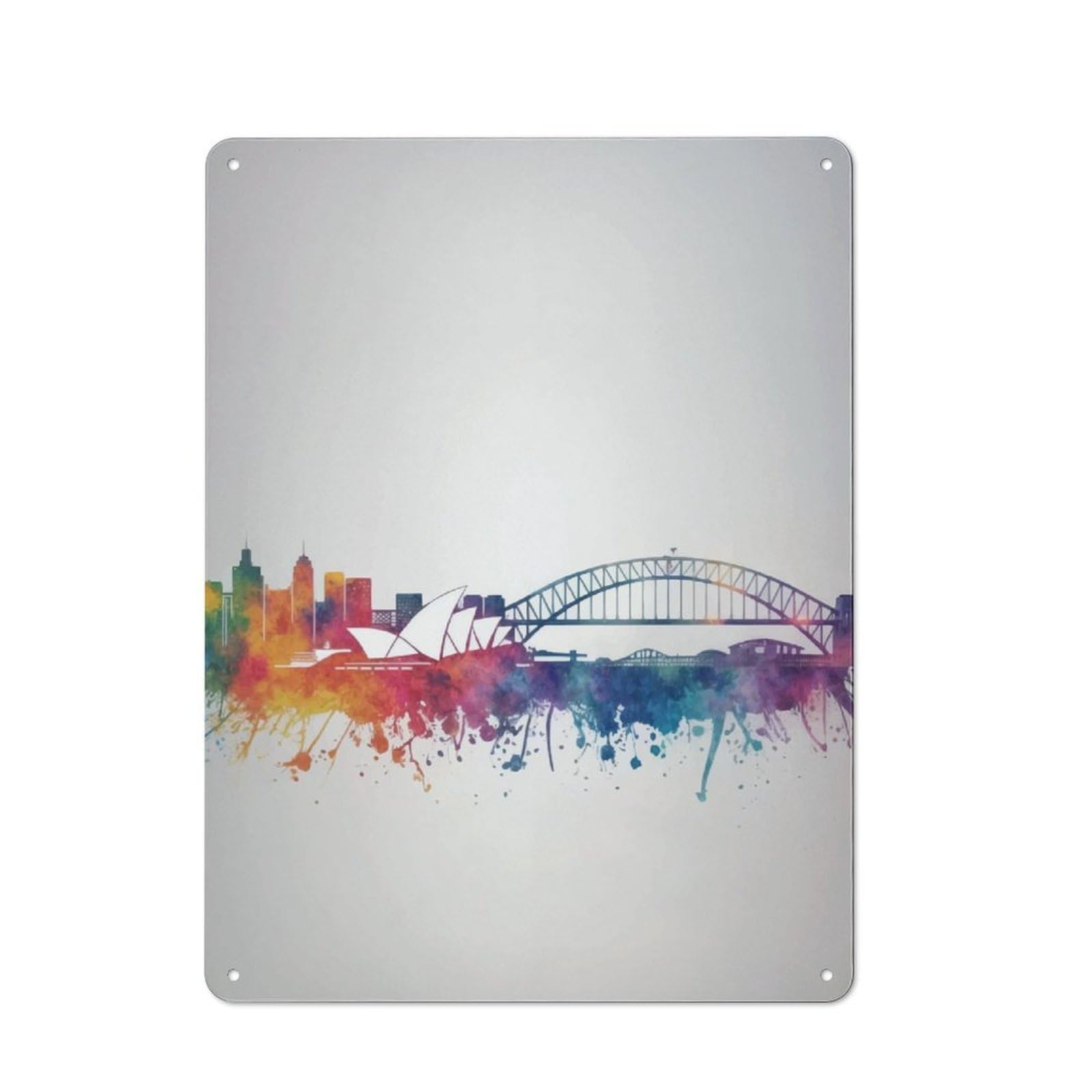 Junmoney Sydney Skyline Watercolor Tin Wall Plaque 40X30cm With For Guest Room Or Hallway, For Metal Sign Collectors, For Garage And Workshop Walls