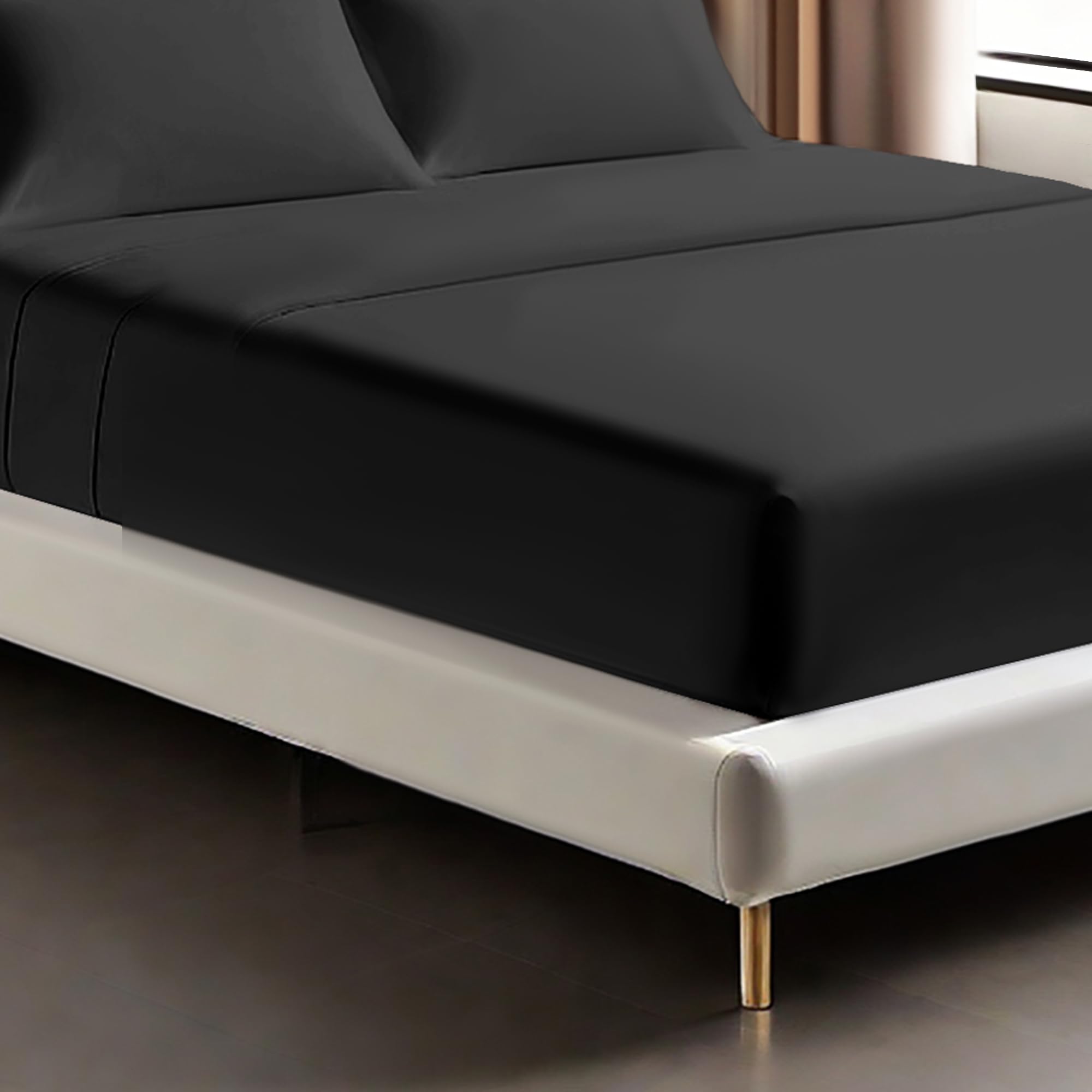 Egyptian Cotton Fitted Sheets 25cm Deep Mattress Pocket 200 Thread Count Fitted Bed Sheet- Soft & Comfortable Bottom Sheet (Black - Image 3